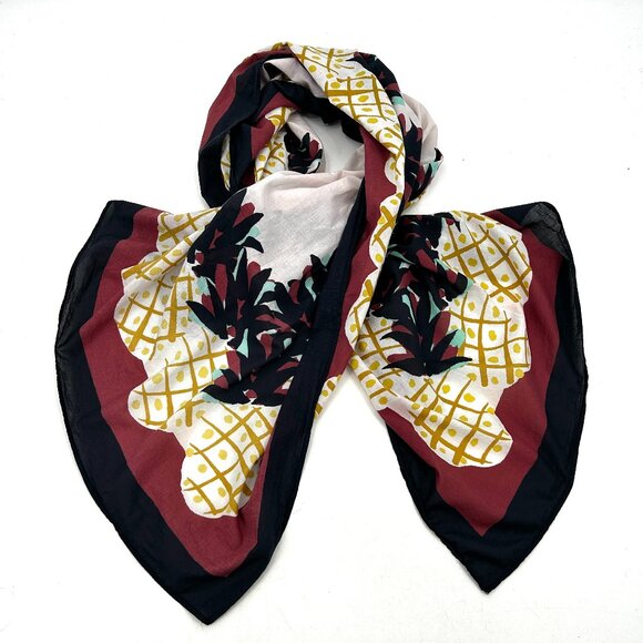 KATE SPADE *Flawed* Burgundy Yellow Pineapple Print Lightweight Fall Scarf Shawl - Picture 1 of 5